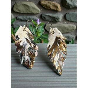 Metallic Leaf Earrings – Gold Silver Black Pink, Textured Finish, Hook Style, Bo